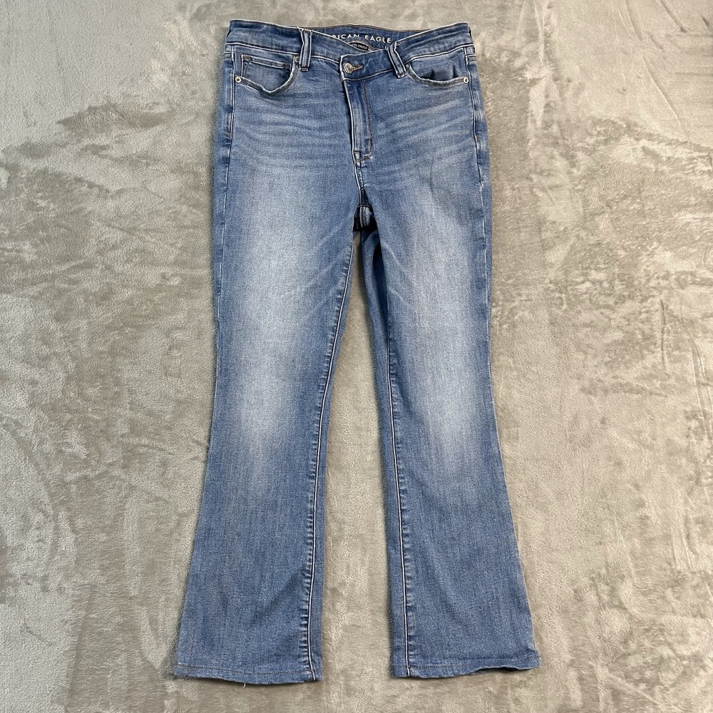American Eagle High Rise Skinny Kick Jeans Womens 6 Short Light Wash Flare Boho